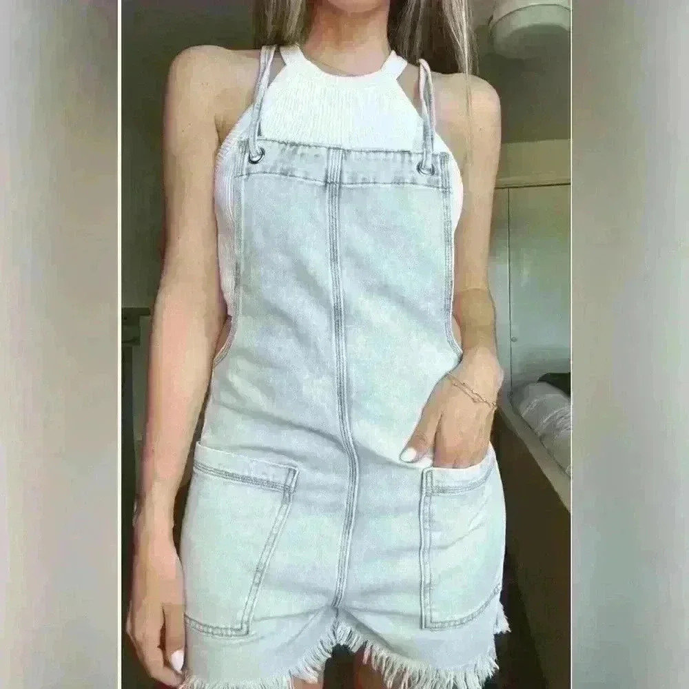 Aerie Blue Denim Overalls Romper Cotton Size  M - Picture 7 of 7